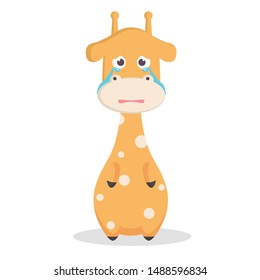 cute giraffe character with a crying expression vector illustration