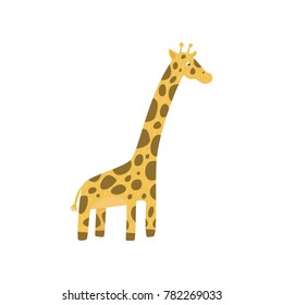 Cute giraffe character in flat style. Zoo theme. Cartoon wild animal with long neck and spotted body. Flat vector design for poster, children education card or sticker