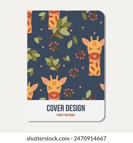 cute giraffe character notebook cover template - planner decor, cover, diary, kids print, wallpaper