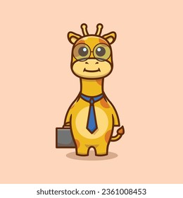 Cute Giraffe Character In Office Worker Costume Cartoon Vector Illustration.