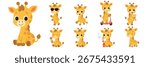 Cute Giraffe Character Set Playful Poses. Hand Drawn Vector Art