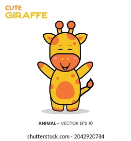 Cute giraffe character, with a sweet smile expression, and a raised hand.