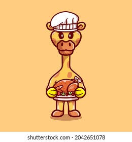 cute giraffe chef celebrating thanksgiving, suitable for thanksgiving event t-shirt design with cute animals