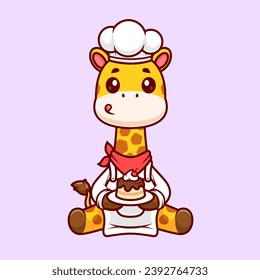 Cute Giraffe Chef Cooking Cake Cartoon Vector Icon
Illustration. Animal Food Icon Concept Isolated Premium
Vector. Flat Cartoon Style