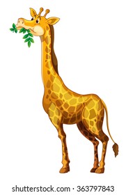 Cute giraffe chewing on leaves illustration