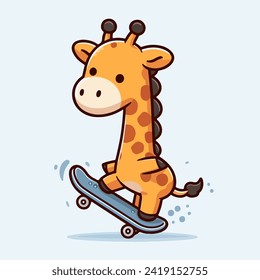 cute giraffe child cartoon character mascot skateboarding