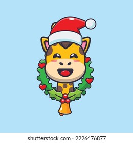Cute giraffe  in christmas day. Cute christmas cartoon illustration.