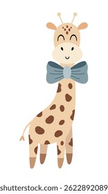 Cute giraffe clipart, isolated Birthday character. Jungle, safari, tropical animal hand drawn vector illustration in flat style for greeting card, invitation, education, prints