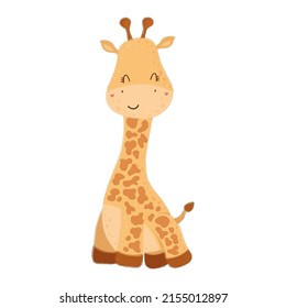 Cute giraffe clipart. Vector illustration of a cute animal. Cute little illustration of giraffe for kids, baby book, fairy tales, covers, baby shower invitation, textile t-shirt.