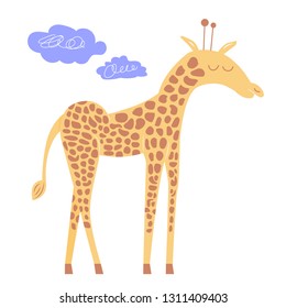 Cute giraffe with closed eyes. Friendly and elegant. Vector illustration on white background.