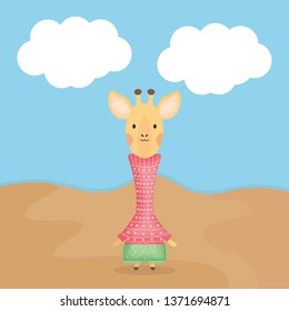 cute giraffe with clothes character