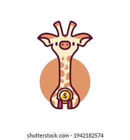 cute giraffe coin money dollar cartoon playful character mascot logo vector icon illustration