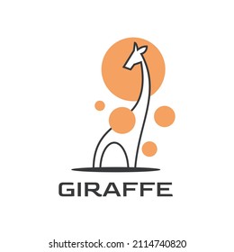 Cute Giraffe Colorful Line Art Style Icon Logo Design