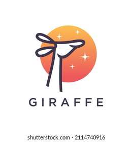 Cute Giraffe Colorful Line Art Style Icon Logo Design