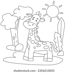 cute giraffe coloring page black and white  for kids 