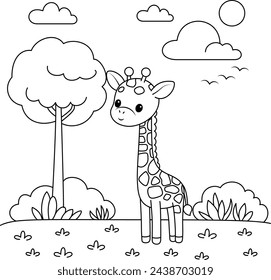 Cute Giraffe Coloring Page For Kids