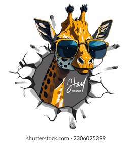 cute giraffe with cool slogan, vector illustration