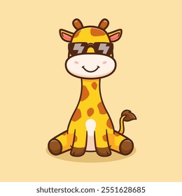 Cute Giraffe Cool Wearing Glasses Cartoon Vector Icon 
Illustration. Animal Nature Icon Concept Isolated Premium 
Vector. Flat Cartoon Style 