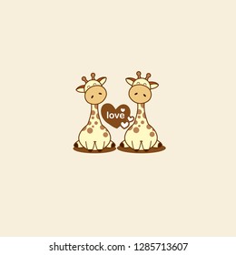 Cute Giraffe couples in love. Happy Valentine's day postcard. Vector illustration.