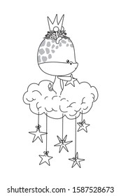 Cute giraffe with crown cloud and stars design, Animal zoo life nature character childhood and adorable theme Vector illustration