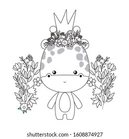 Cute giraffe with crown design, Animal zoo life nature character childhood and adorable theme Vector illustration