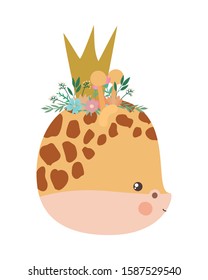 Cute giraffe with crown flowers and leaves design, Animal zoo life nature character childhood and adorable theme Vector illustration