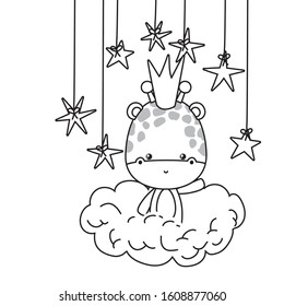 Cute giraffe with crown over cloud design, Animal zoo life nature character childhood and adorable theme Vector illustration