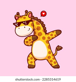 Cute Giraffe Dabbing With Swag Glasses Cartoon Vector Icon Illustration. Animal Holiday Icon Concept Isolated Premium Vector. Flat Cartoon Style