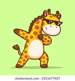 Cute Giraffe Dabbing With Swag Glasses Cartoon Vector Icon Illustration. Animal Holiday Icon Concept Isolated Premium Vector. Flat Cartoon Style