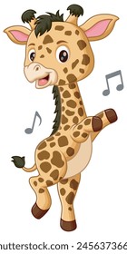 Cute Giraffe Dancing Cartoon Vector Illustration. Animal Nature Icon Concept Isolated Premium Vector