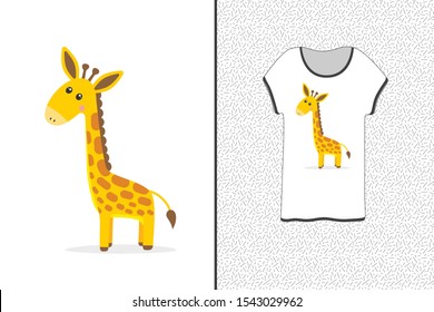 Cute giraffe design for a T-shirt. Cartoon giraffe - print for T-shirts, sweatshirts and souvenirs. Vector illustration. Graphic t-shirt vector design.