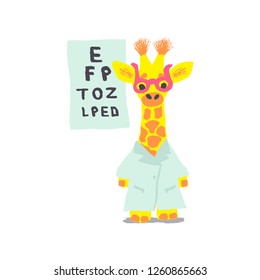 Cute Giraffe- Doctor. Vector illustration of handdrawn style with texture.
