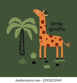 cute giraffe drawing as vector for kids fashion