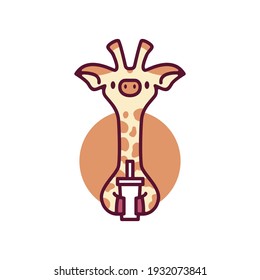 cute giraffe drink cartoon playful character mascot logo vector icon illustration