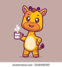 Cute Giraffe Drinking Coffee Cartoon Vector Icon Illustration. 
Animal Drink Icon Concept Isolated Premium Vector. Flat 
Cartoon Style 