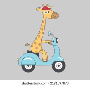cute Giraffe driving scooter, cute hipster giraffe, cute giraffe