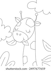 Cute giraffe easy coloring page for kids and children. Worksheet fun activity
