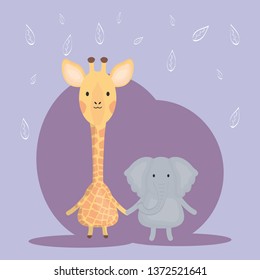 cute giraffe and elephant adorable characters