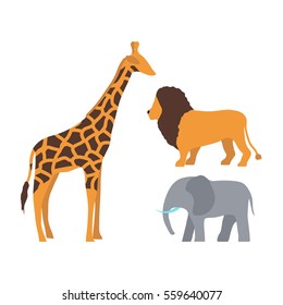 Cute giraffe, elephant and lion cartoon