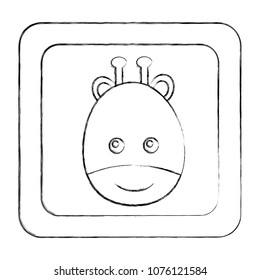 cute giraffe face in button character icon