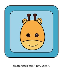 cute giraffe face in button character icon