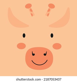 Cute giraffe face, muzzle, animal head, portrait. Nursery character card for childish design of wrapping paper, fabric, textile, poster, graphic, print. Scandinavian cartoon vector illustration