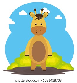 cute giraffe in the field landscape character