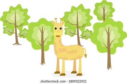Cute giraffe flat design with tree background
