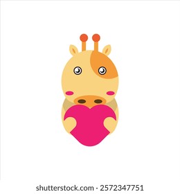 Cute giraffe flat icon design, love wild animals icon vector illustration. 