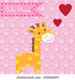 cute giraffe with flower baby shower card vector illustration