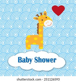 cute giraffe with flower baby shower card vector illustration