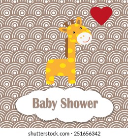 cute giraffe with flower baby shower card vector illustration