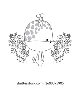 Cute giraffe with flowers and leaves design, Animal zoo life nature character childhood and adorable theme Vector illustration