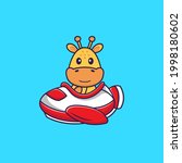 Cute giraffe flying on a plane. Animal cartoon concept isolated. Can used for t-shirt, greeting card, invitation card or mascot.